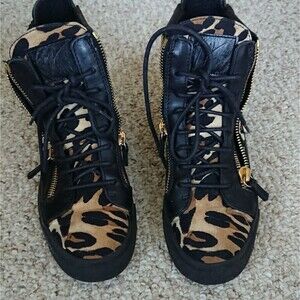 Giuseppe Zanotti Black Leopard Hi Top Sneakers size 37.5